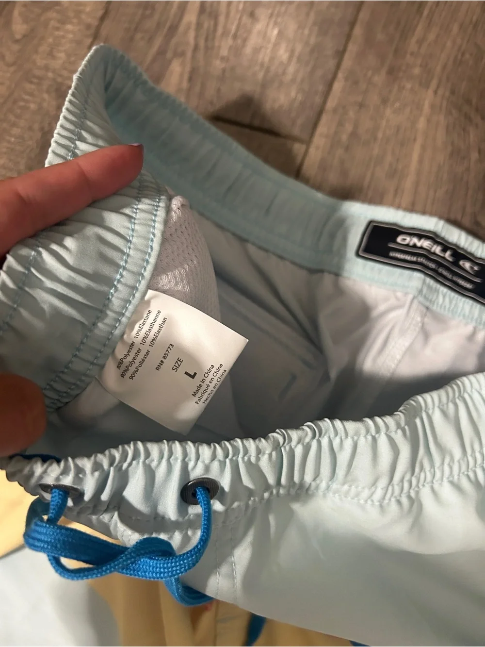 New! O'Neill Light Blue Swim Shorts with Blue and Yellow Stripes Large NWT